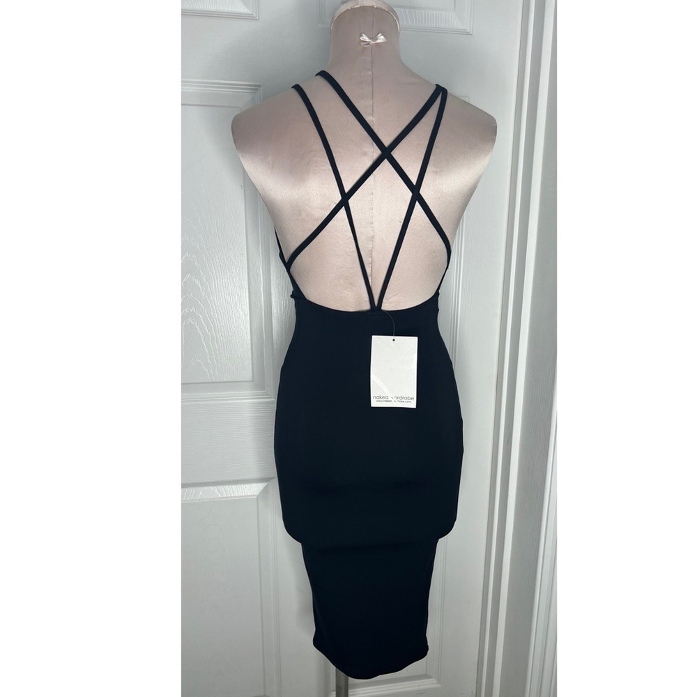 NWT Naked Wardrobe Strappy Deep V-neck Midi Dress Sz S - Picture 3 of 8